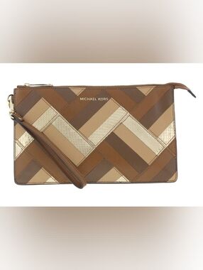 Michael Kors, NWOT, Women's , Patchwork Wristlet Clutch, Zipper Closure, Brown